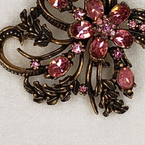 Vintage Signed Coro Flower Brooch Pink Gold Tone - Picture 4 of 14